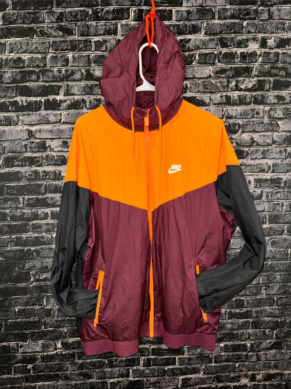 Nike Men's Maroon, Orange & Black Windrunner Hooded Windbreaker Jacket XL